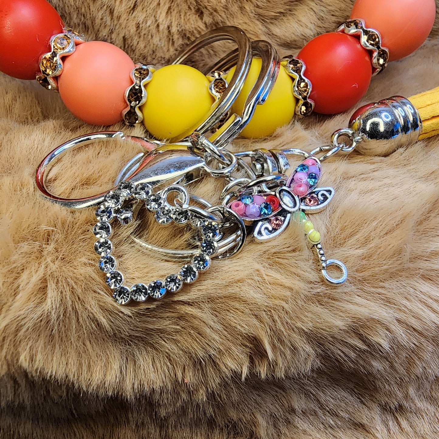 Fall Theme Wristlet Keychain with charms