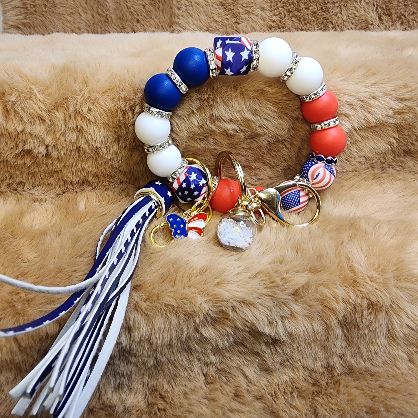Americana Wristlet Keychain with charms