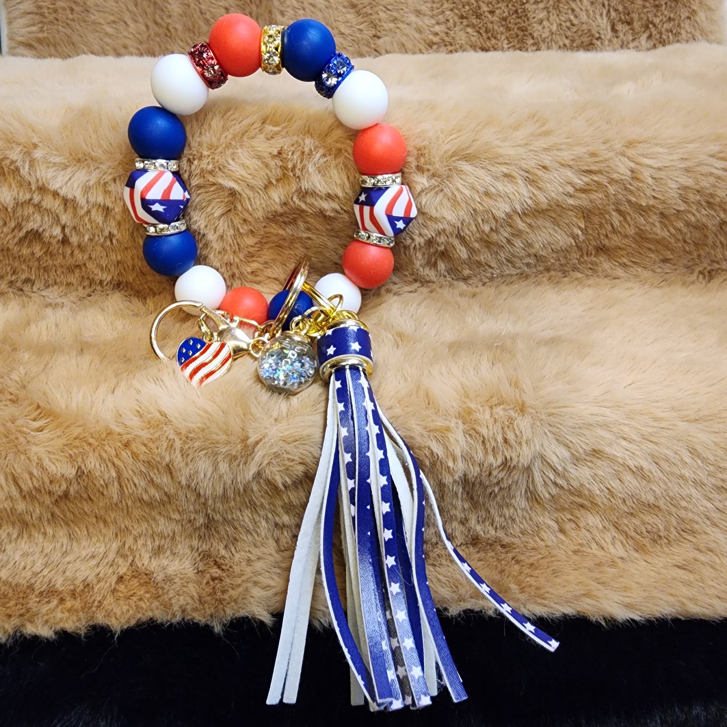 Americana Wristlet Keychain with charms