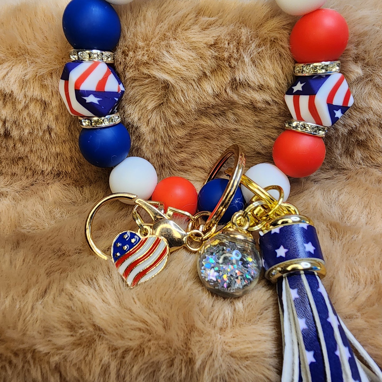 Americana Wristlet Keychain with charms