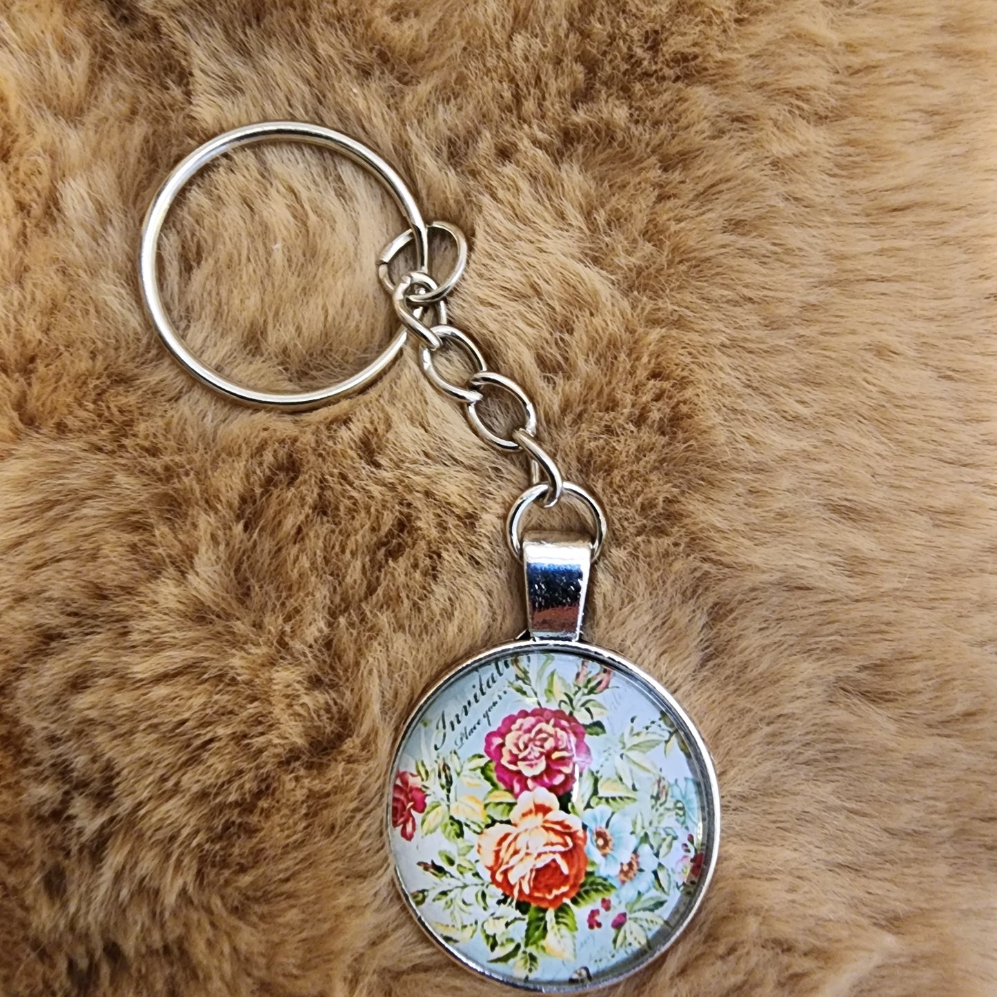 Glass Antique Flower Keychain