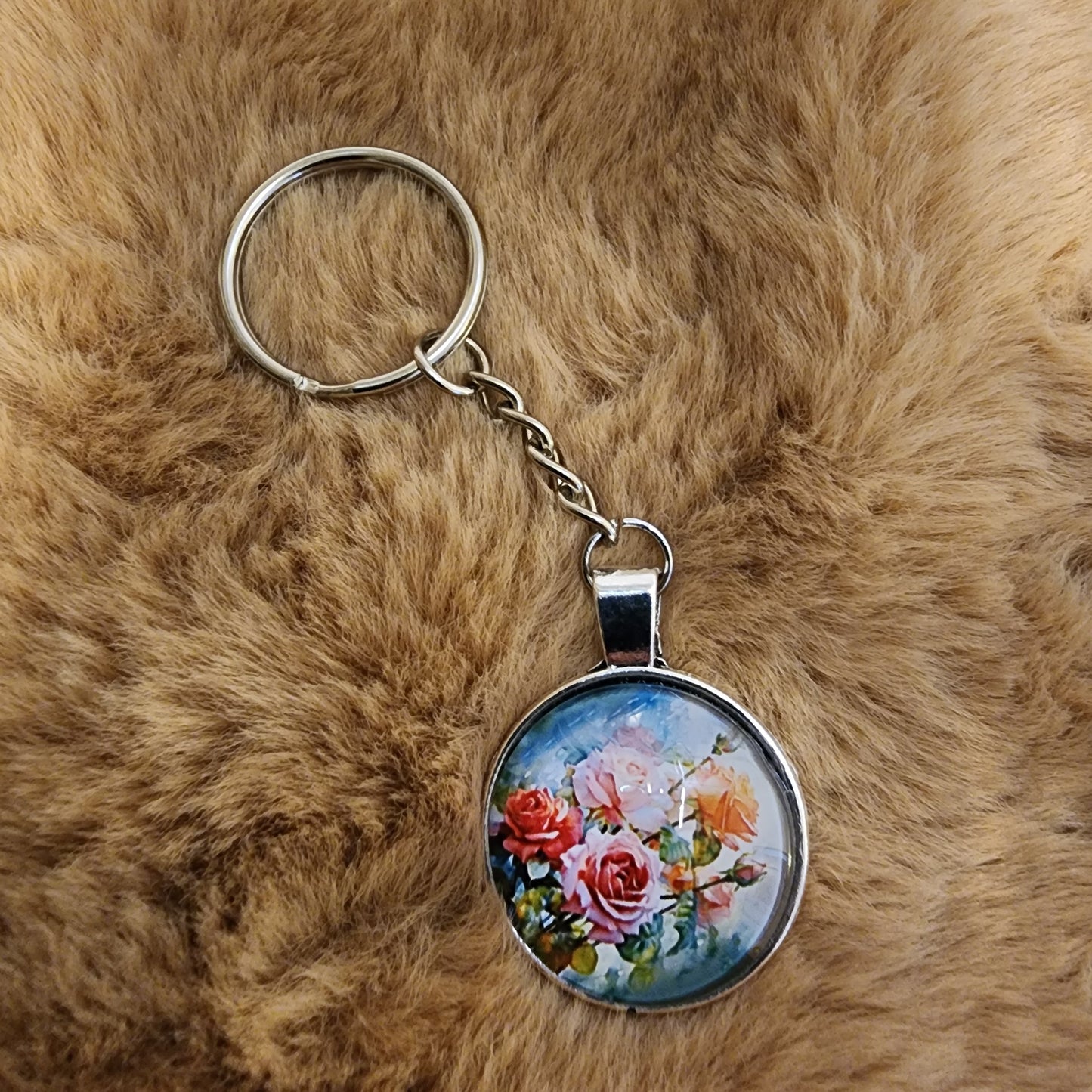 Glass Antique Flower Keychain