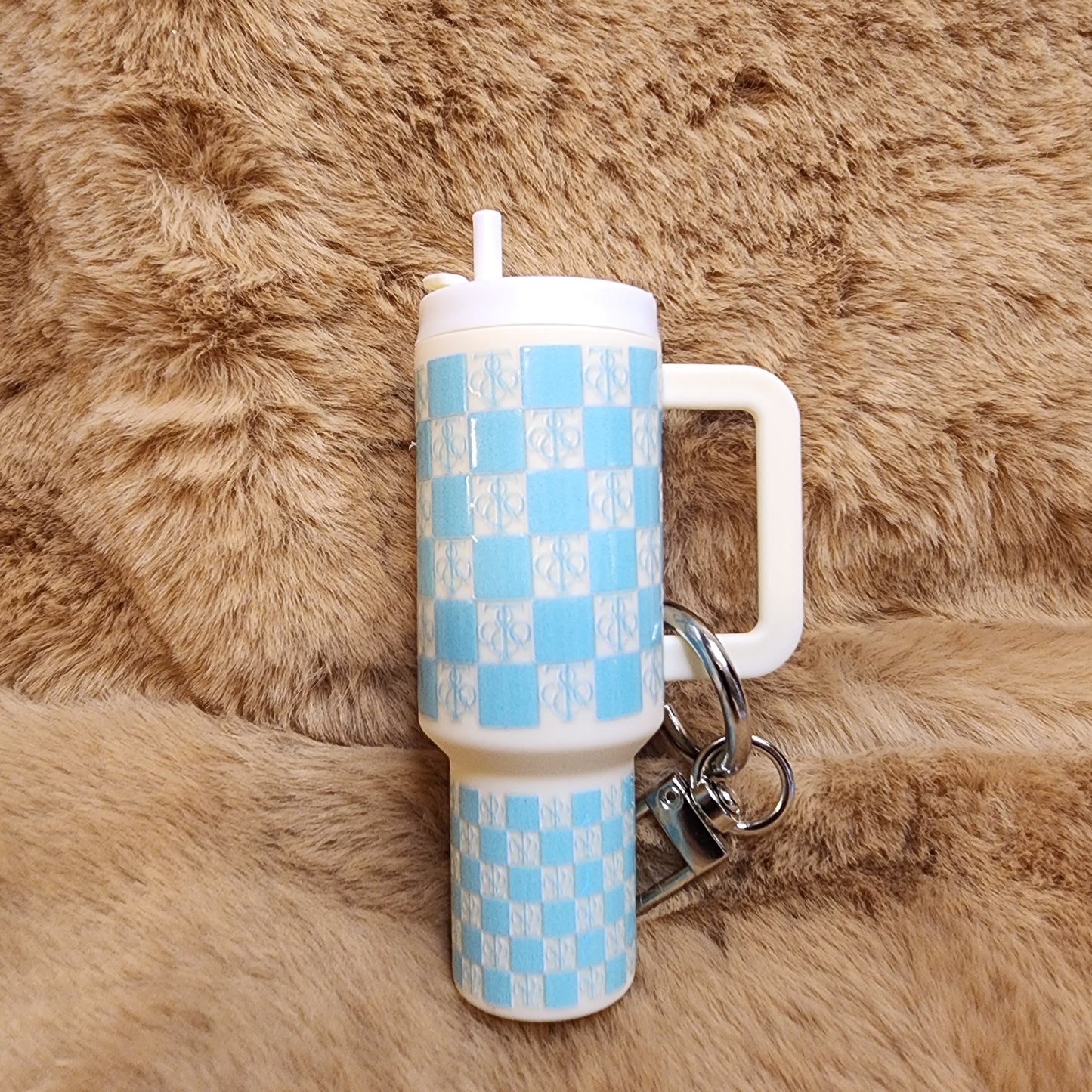 Blue Checkered Mini Tumbler Keychain