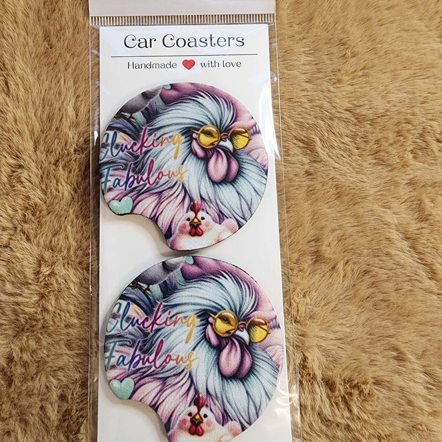 Clucking Fabulous 2 pc Neoprene Car Coaster Set