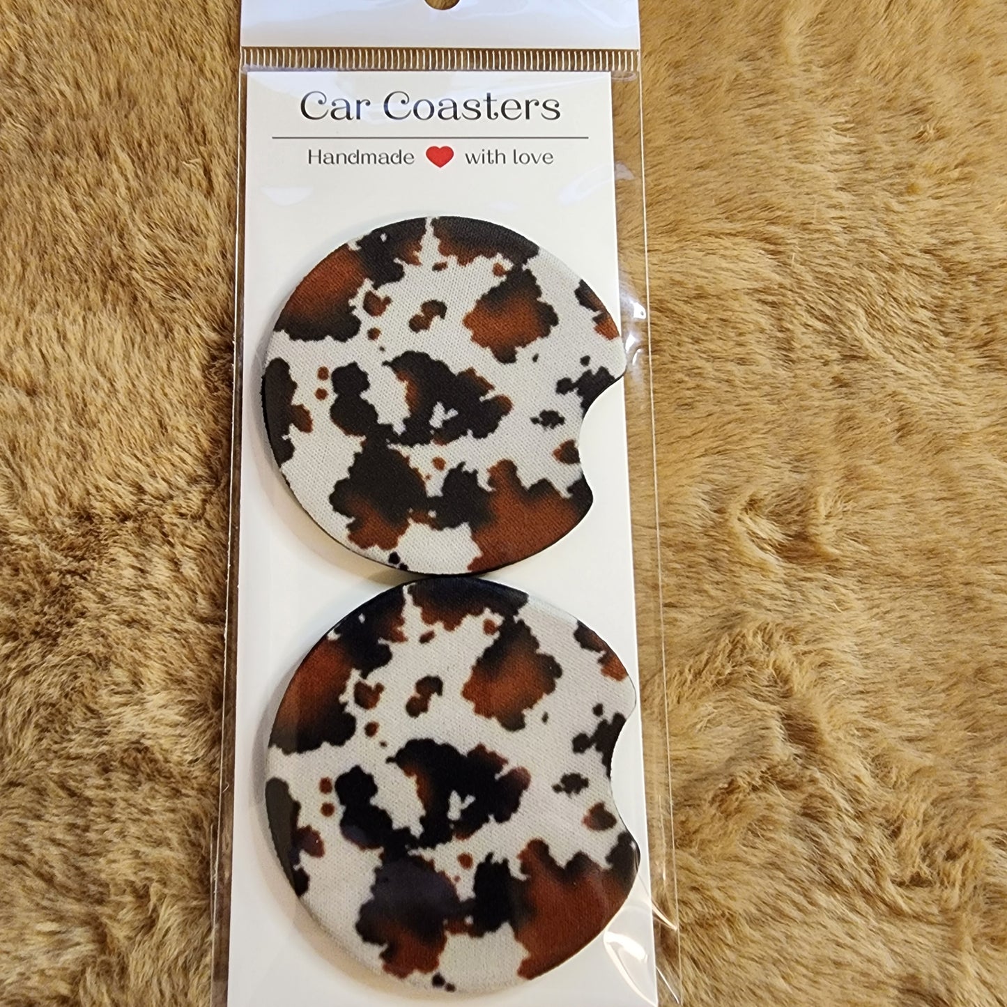 Cow Print 2 pc Neoprene Car Coaster Set