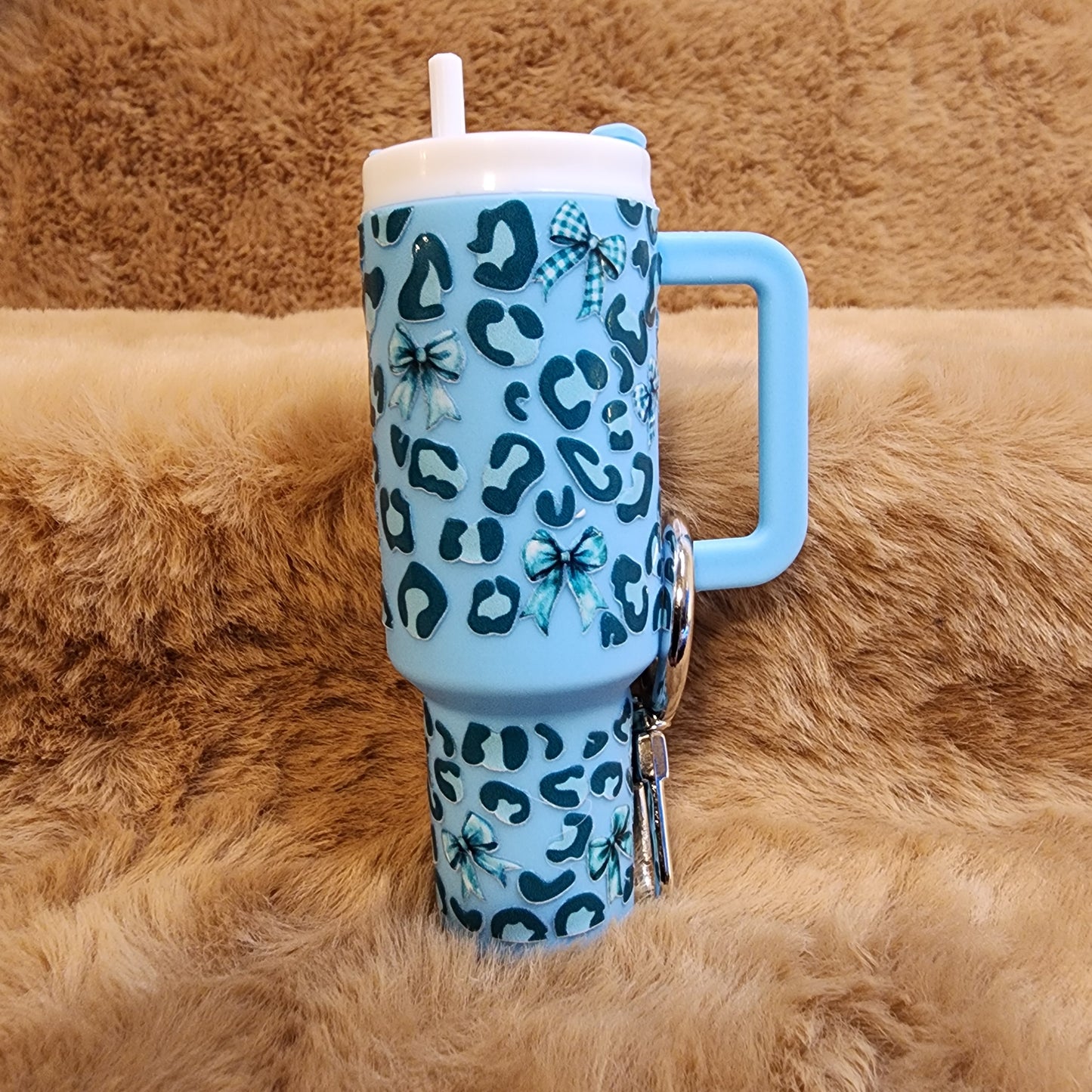 Bow & Leopard Print Mini Tumbler Keychain