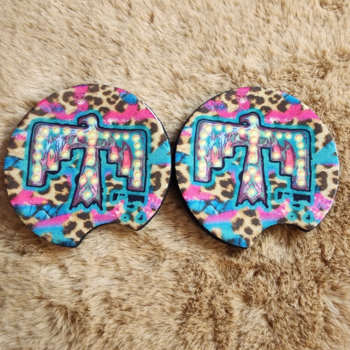 Leopard Print Thunderbird Car Coaster