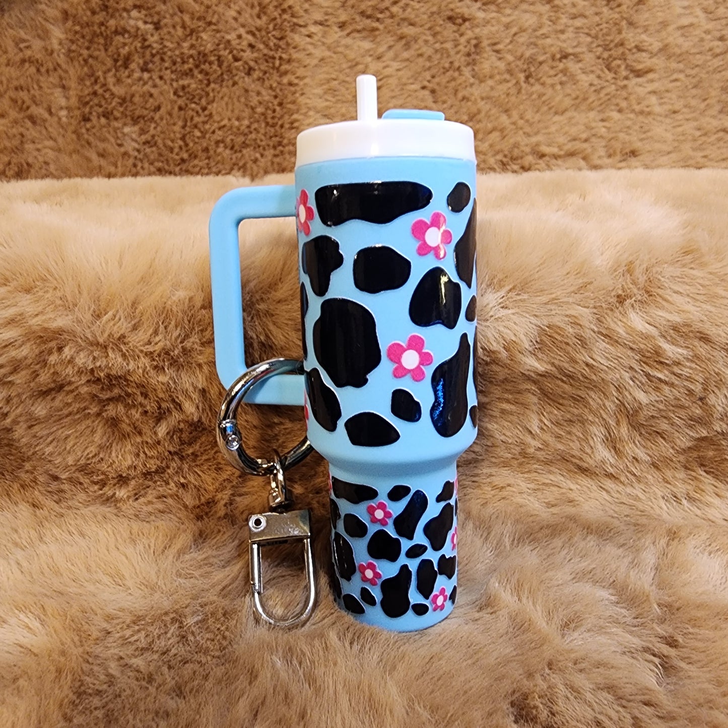 Cow and Flower Print Mini Tumbler Keychain