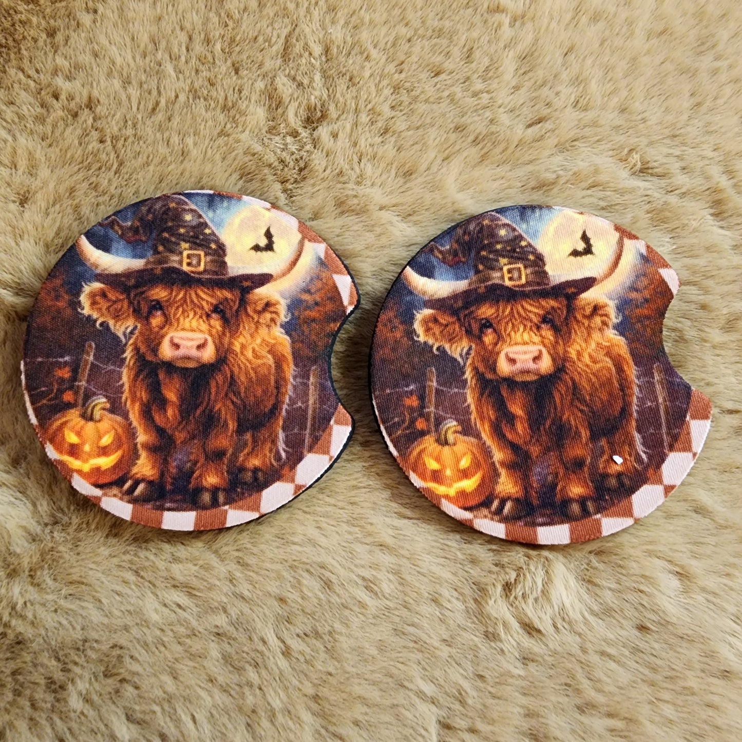 Witch Cow 2 pc car coaster set