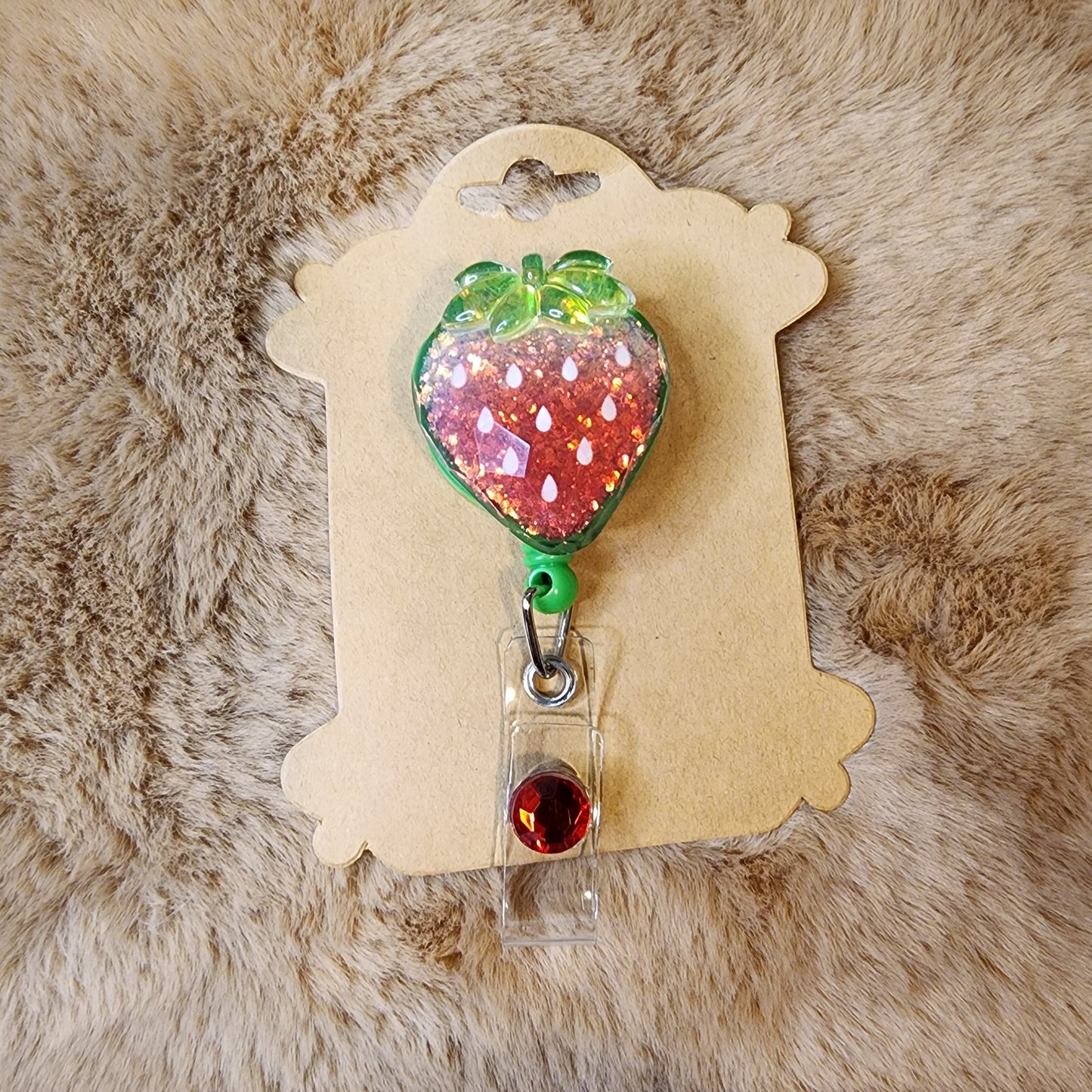 Sparkle Red Strawberry Glass Badge Reel