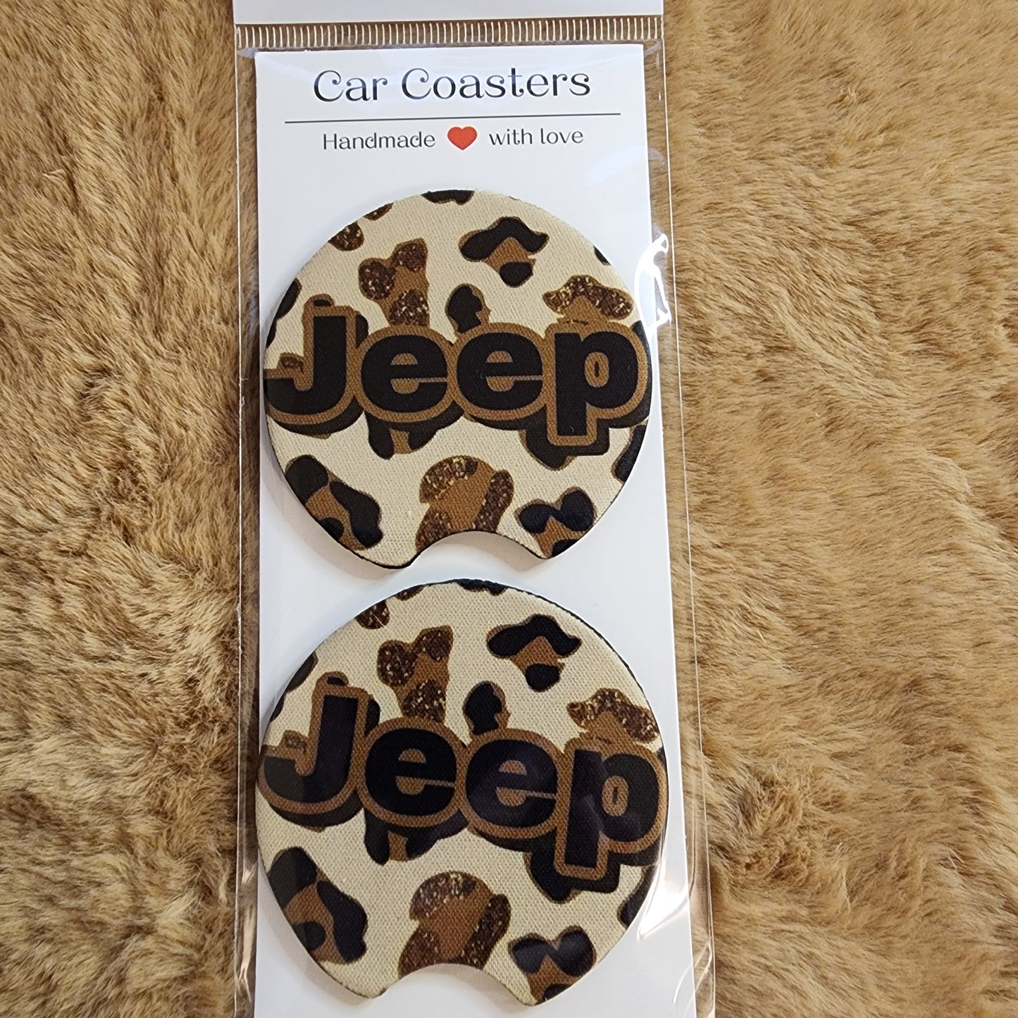 Leopard Print Jeep 2 pc Neoprene Car Coaster Set