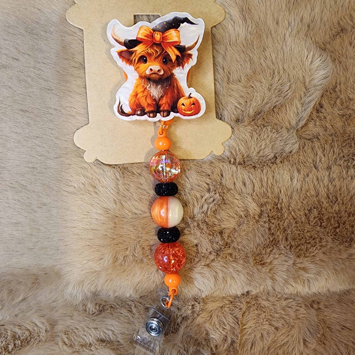 Cow Witch Beaded Badge Reel