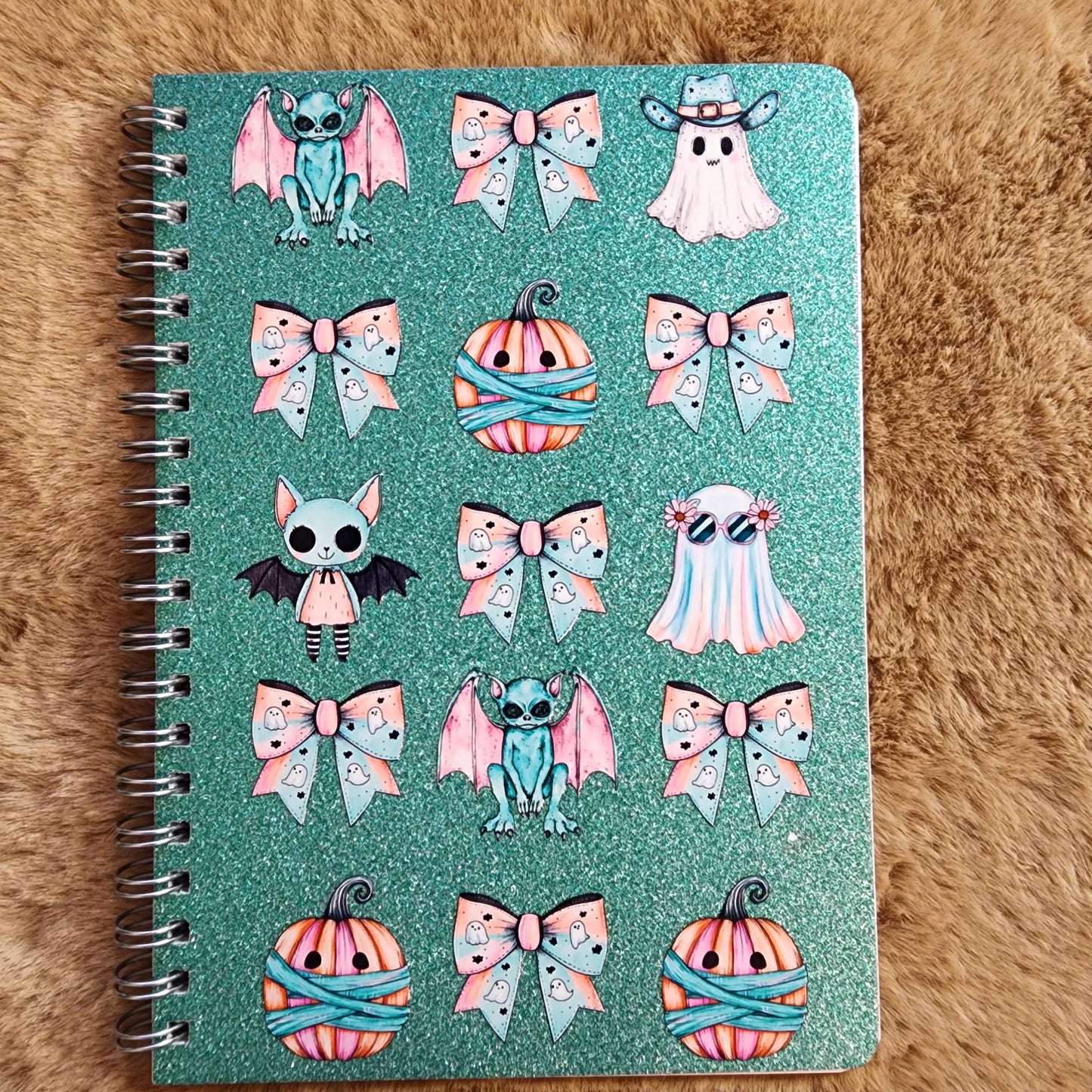 Halloween Teal Glitter Small Notebook