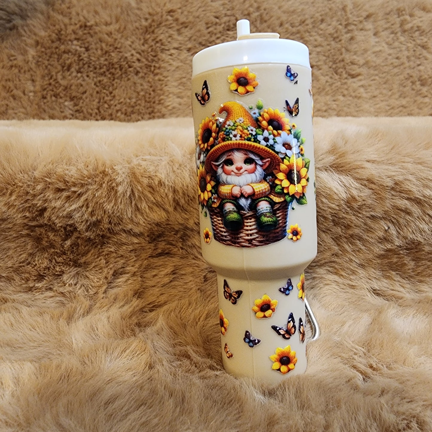 Sunflower Gnome Mini Tumbler Keychain