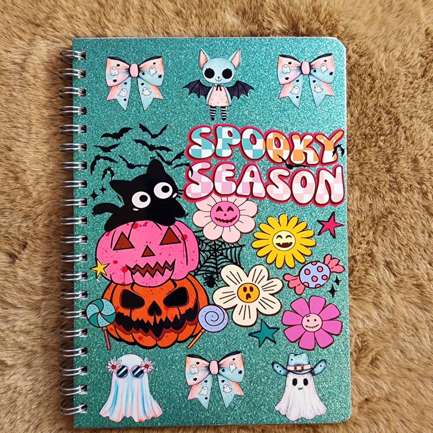 Spooky Season Teal Glitter Small Notebook