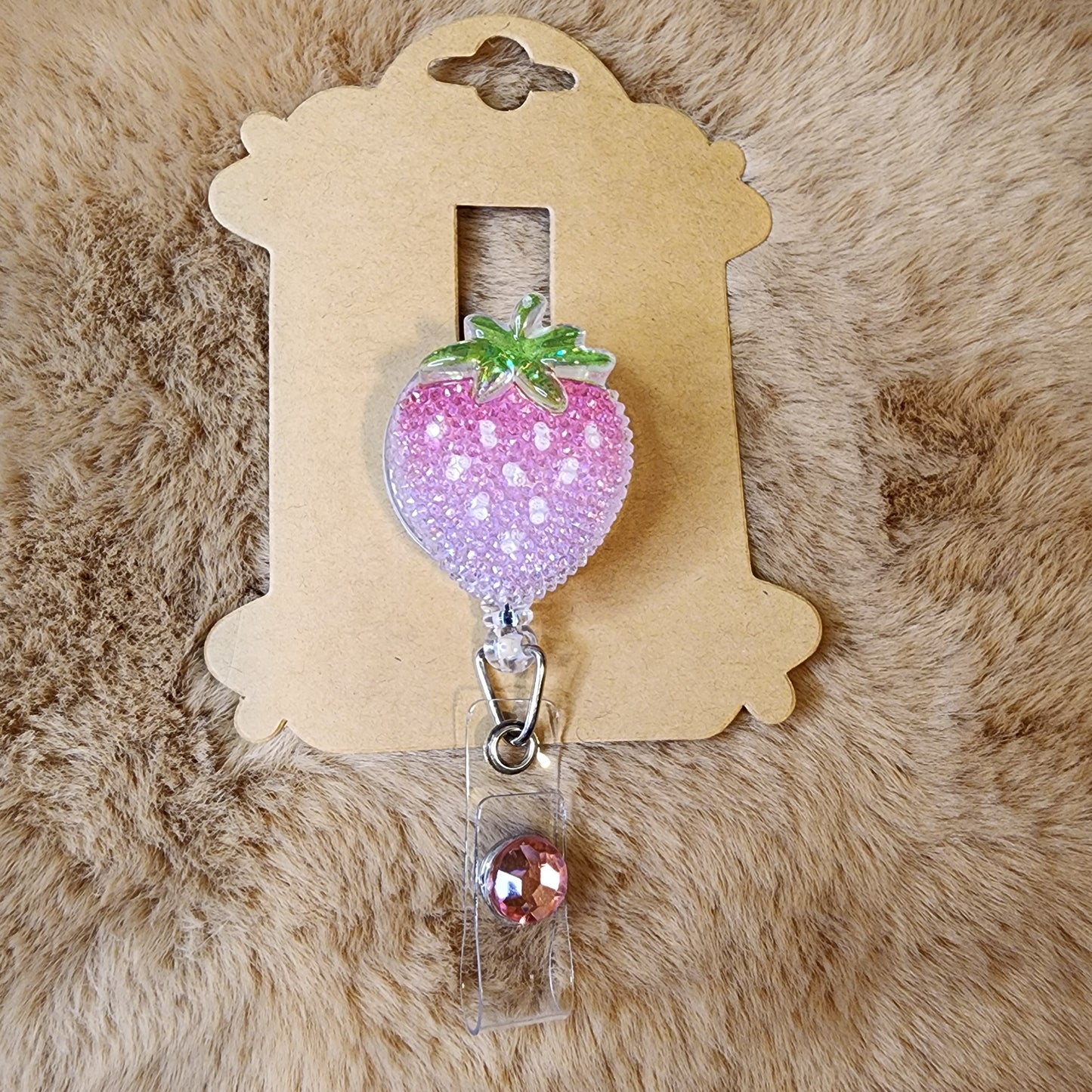 Sparkle Pink Strawberry Badge Reel