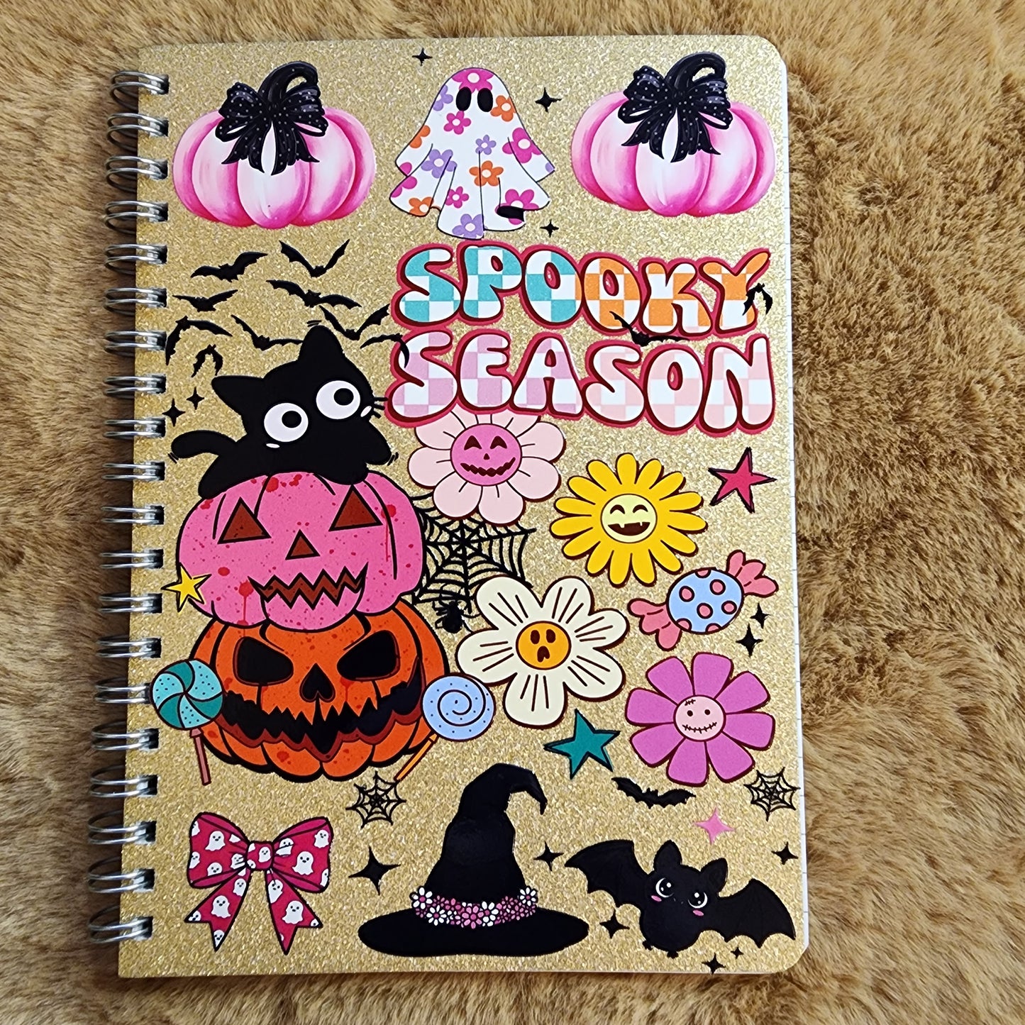 Spooky Season Gold Glitter Small Notebook