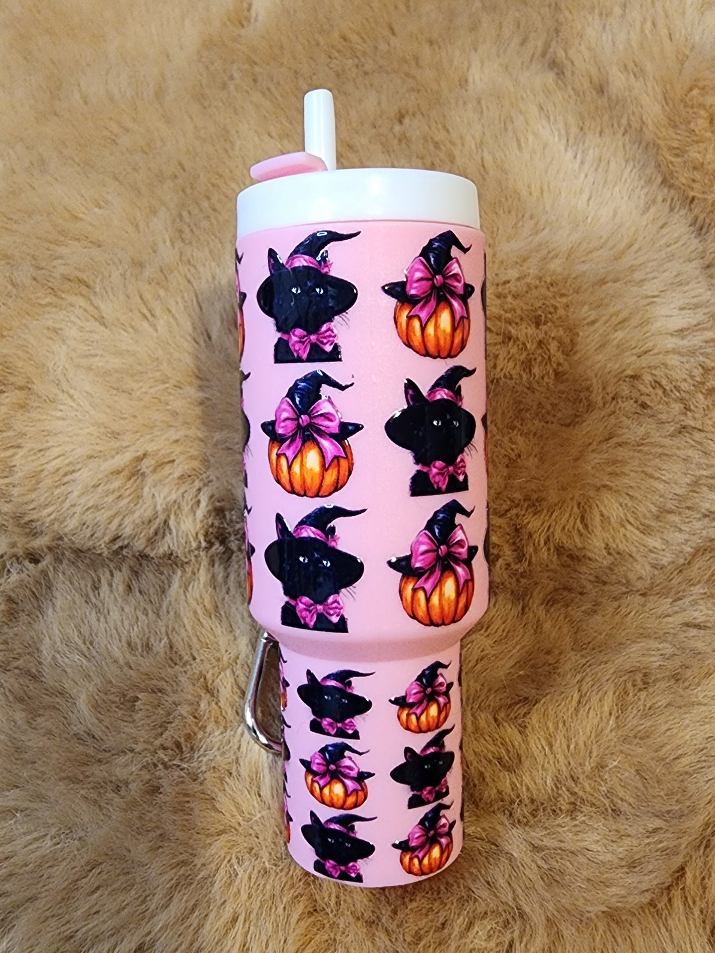 **CLEARANCE** Witch Cat & Pumpkins Mini Tumbler Keychain
