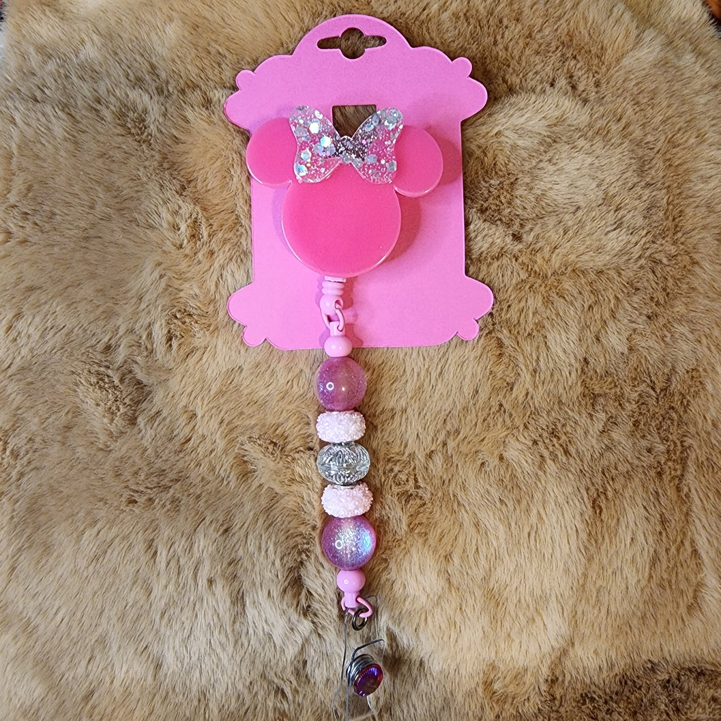 Medium Pink Beaded Badge Reel