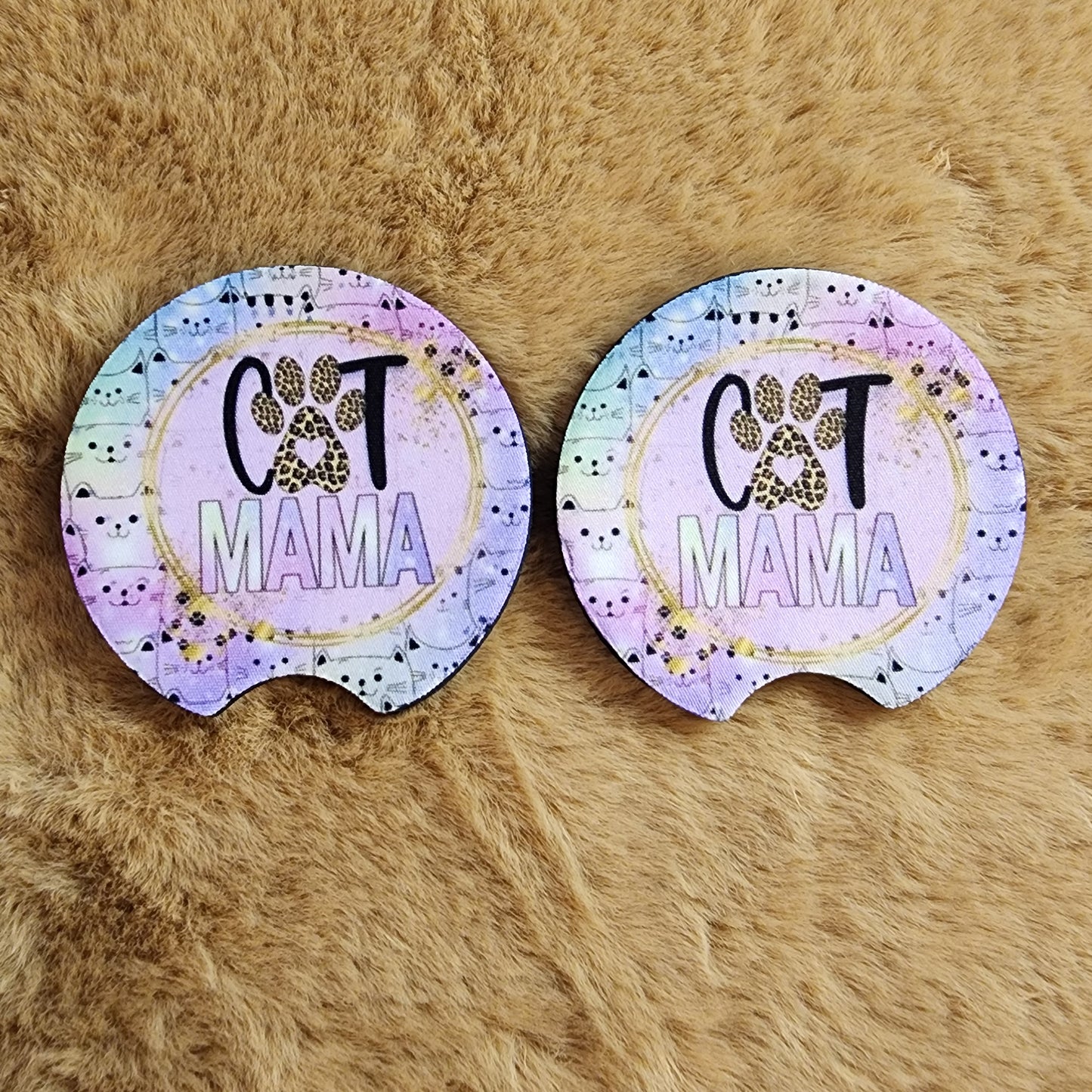 Cat Mama 2 pc car coaster set