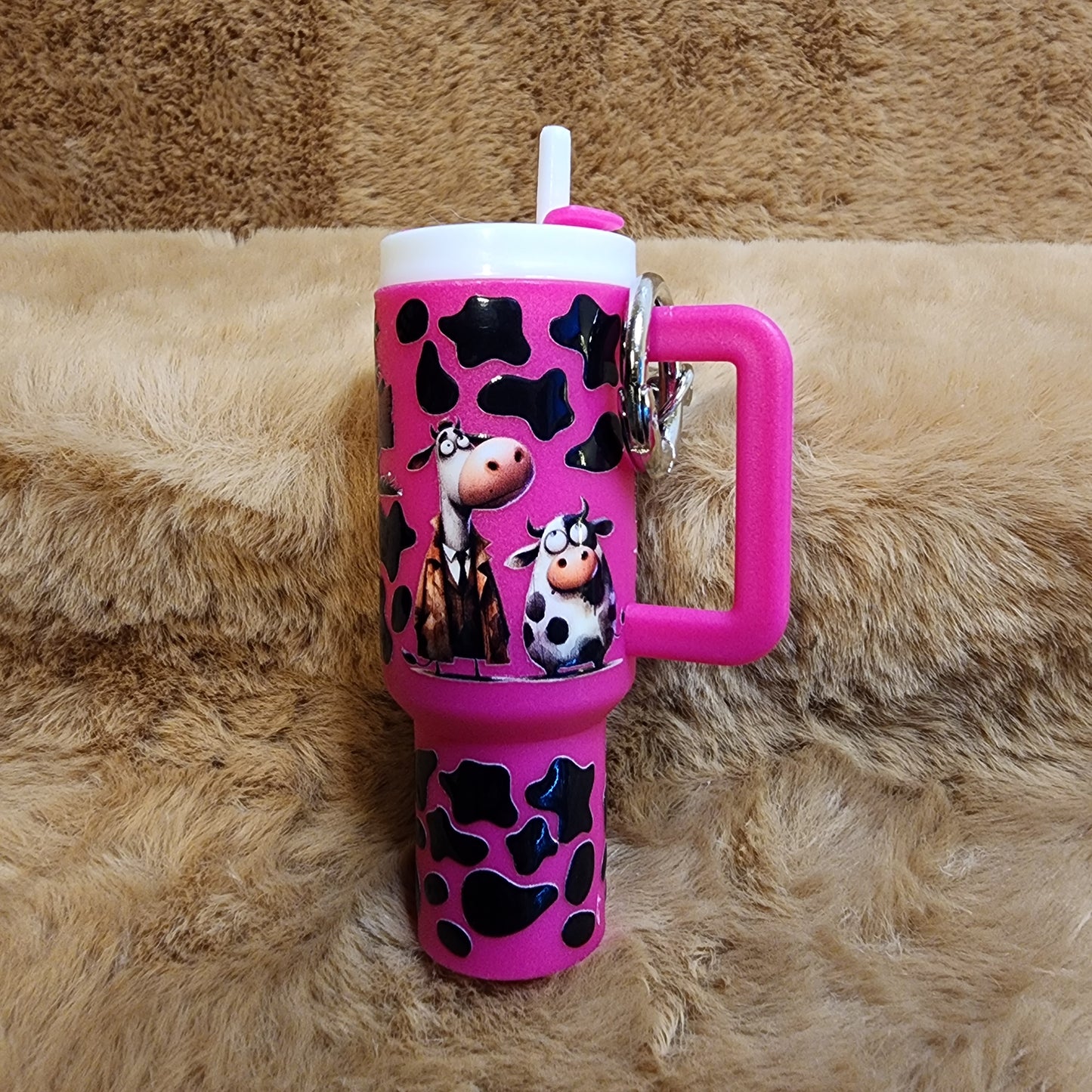 Cow Print Mini Tumbler Keychain