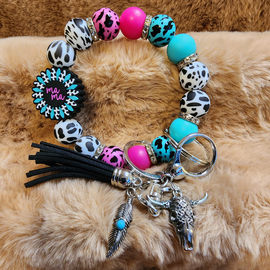 Western Theme Wristlet Keychain with charms