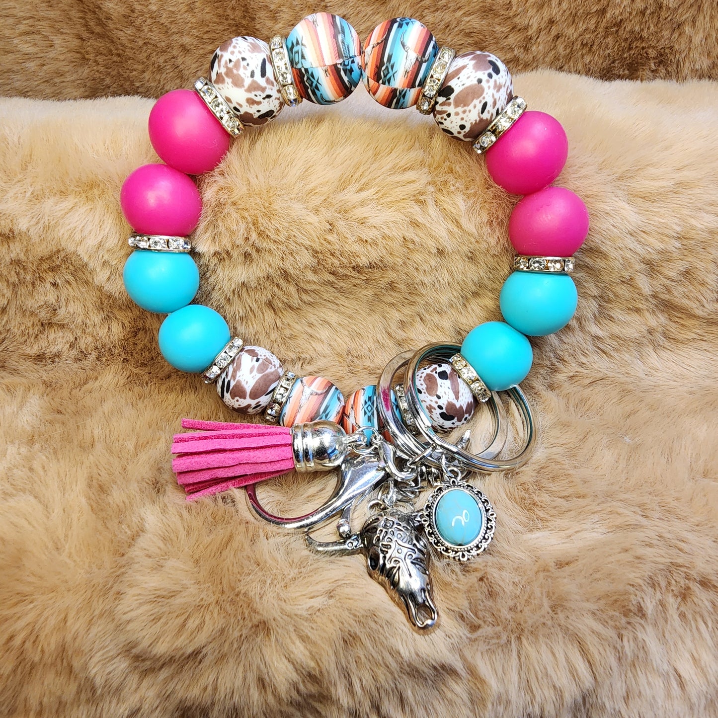 Western Theme Wristlet Keychain with charms