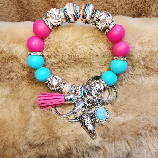 Western Theme Wristlet Keychain with charms