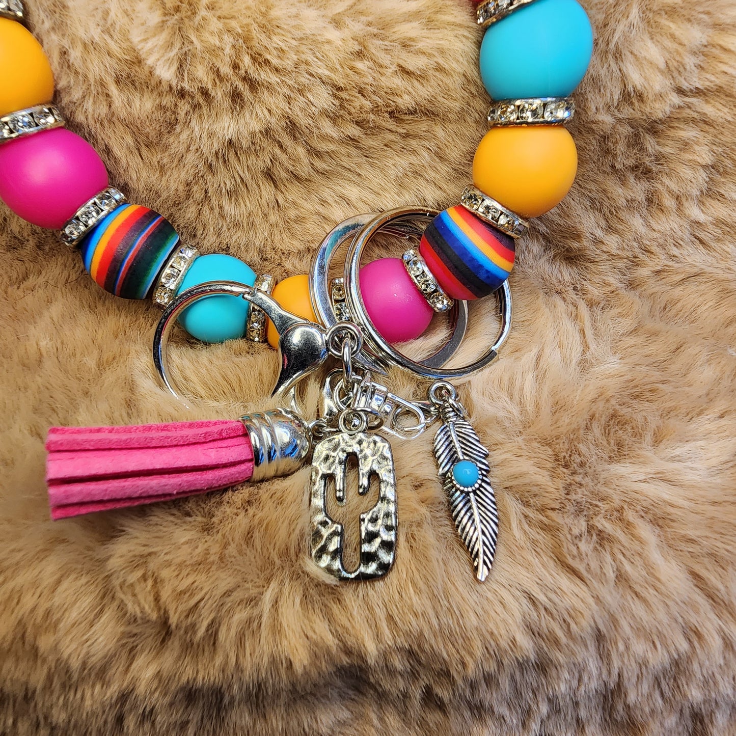 Western Theme Wristlet Keychain with charms