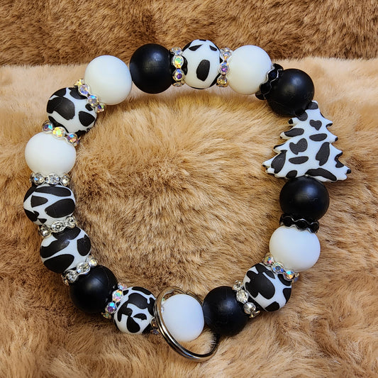 Cow Christmas Wristlet Keychain
