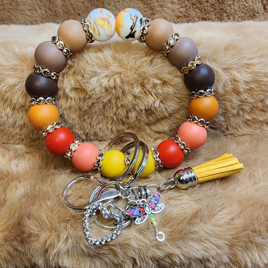 Fall Theme Wristlet Keychain with charms