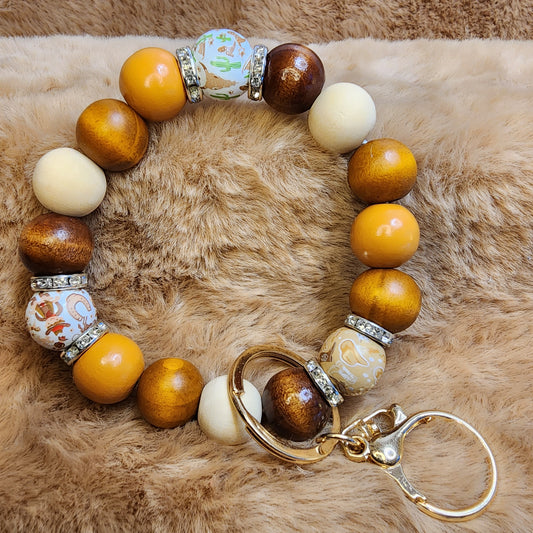 Western Style Wooden Wristlet Keychain