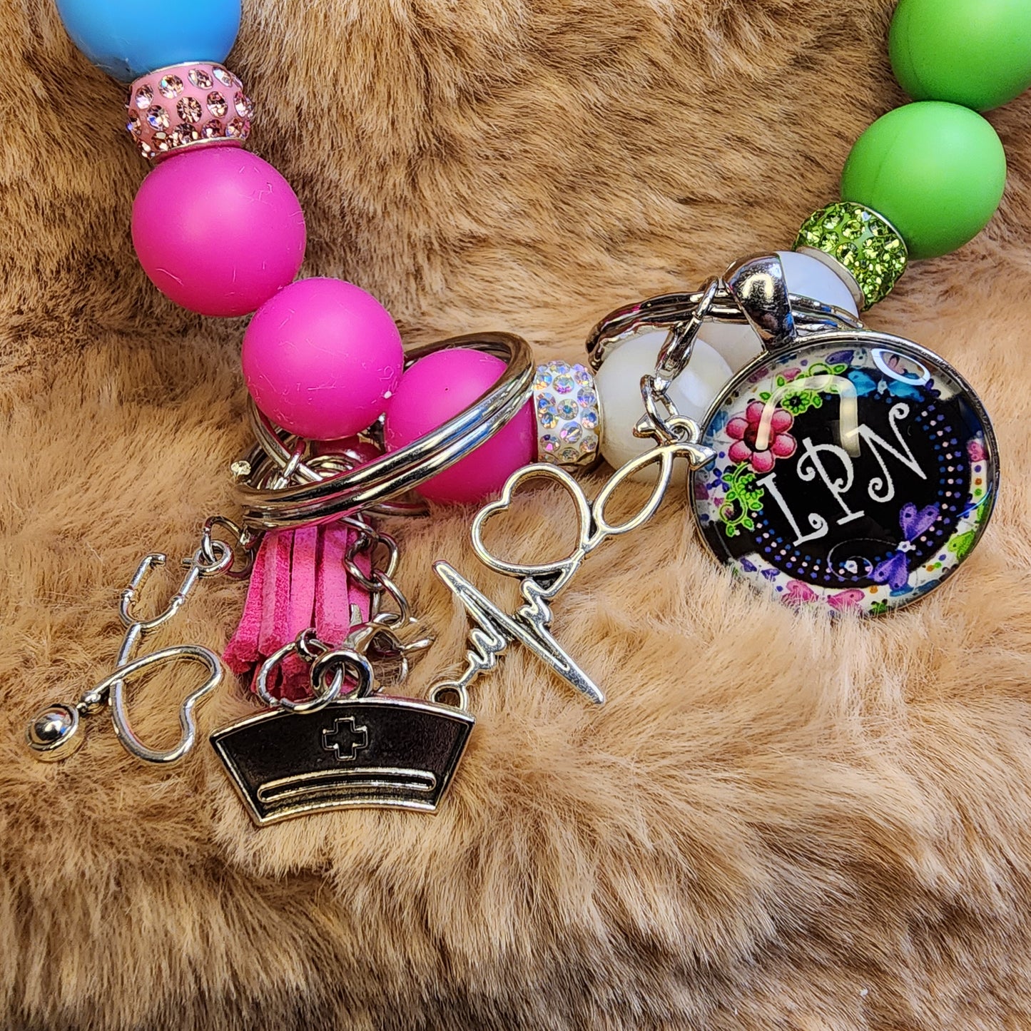 LPN Wristlet Keychain with charms
