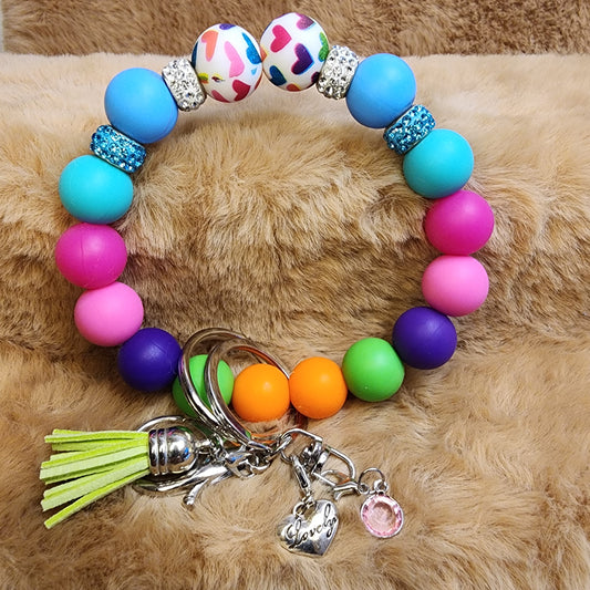 Bright Spring Pop Color Wristlet Keychain with charms