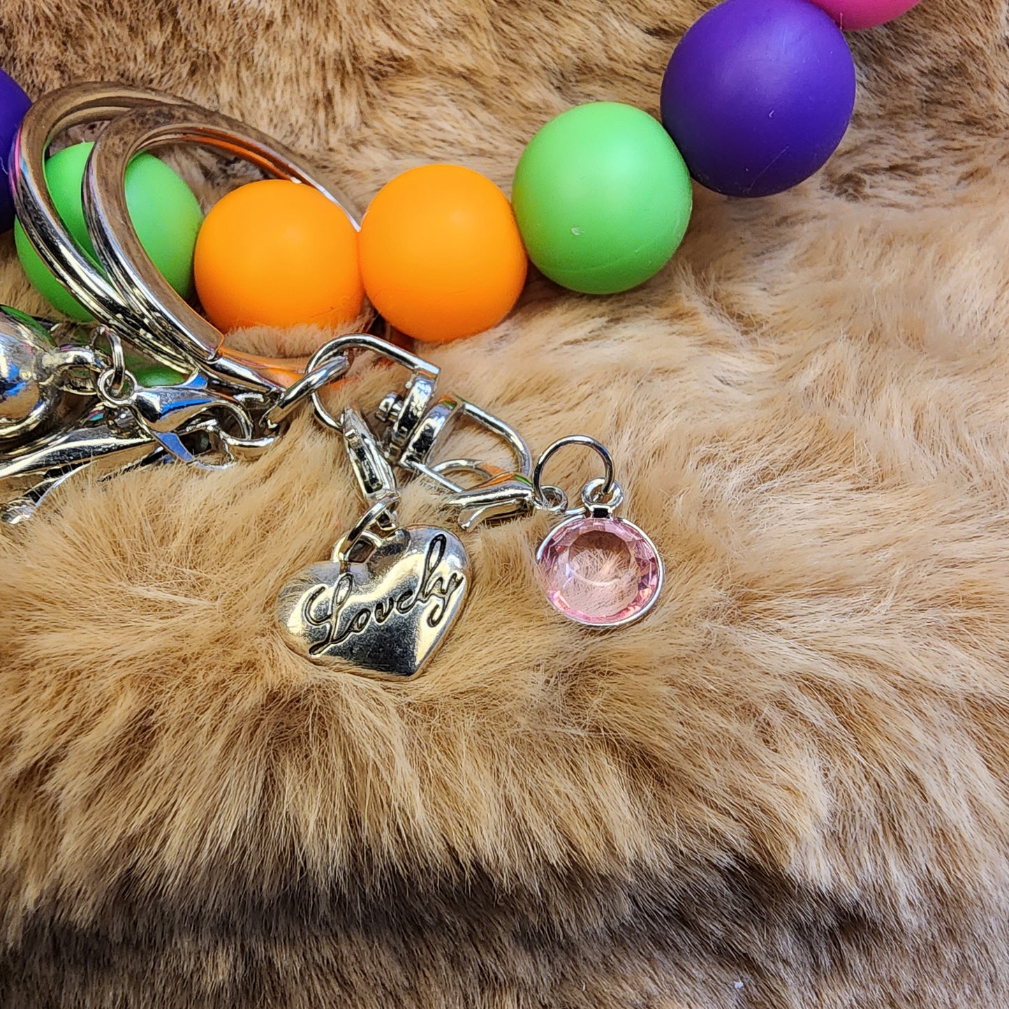Bright Spring Pop Color Wristlet Keychain with charms