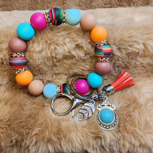 Western Theme Wristlet Keychain with charms