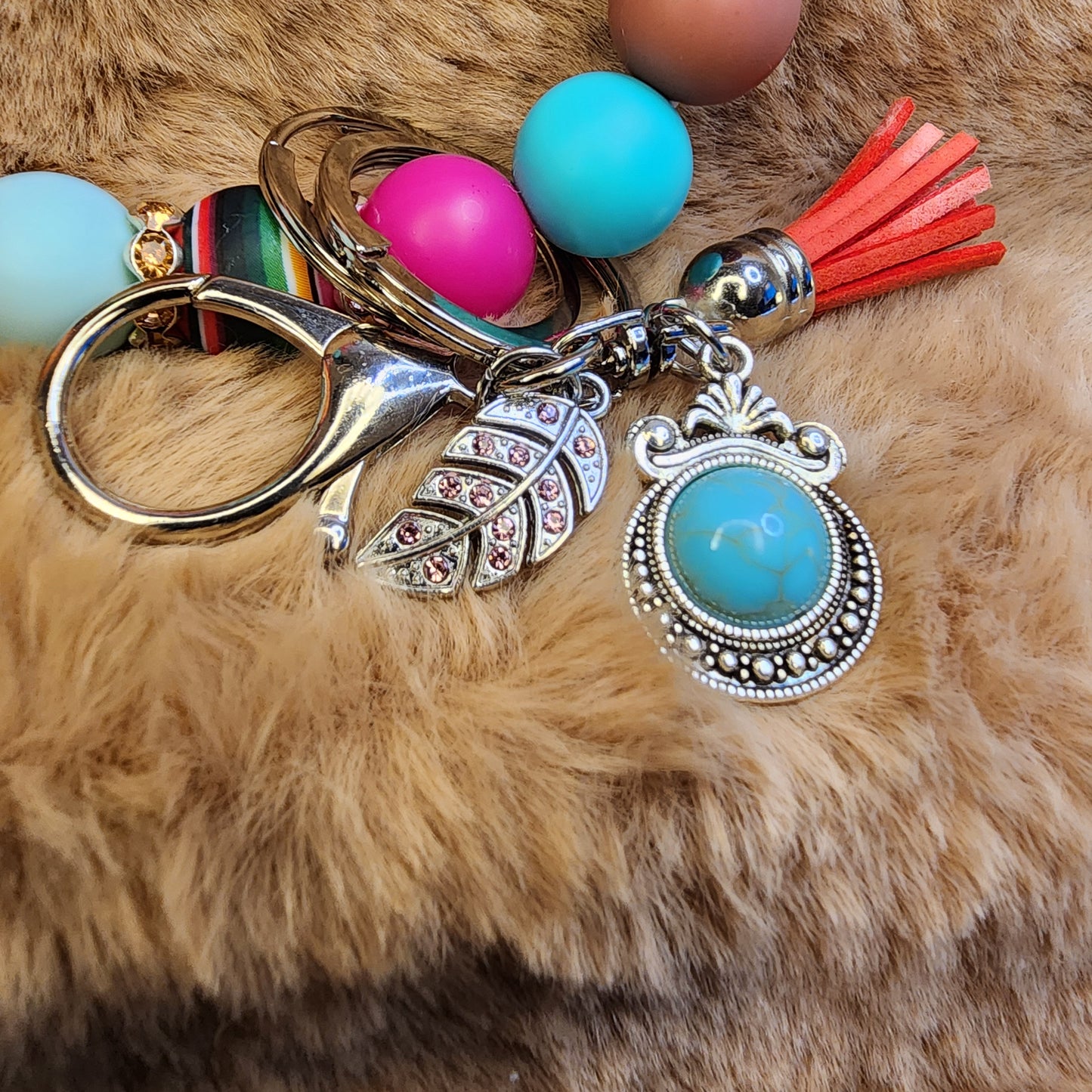 Western Theme Wristlet Keychain with charms
