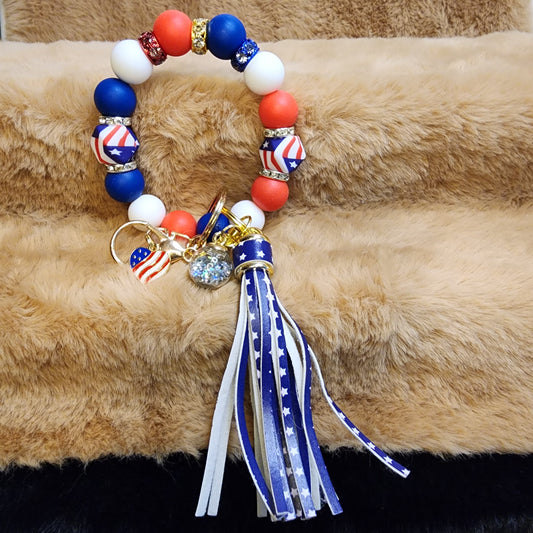 Americana Wristlet Keychain with charms