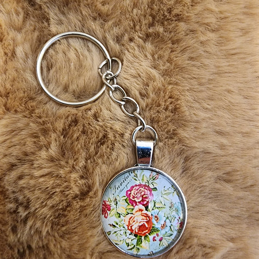 Glass Antique Flower Keychain
