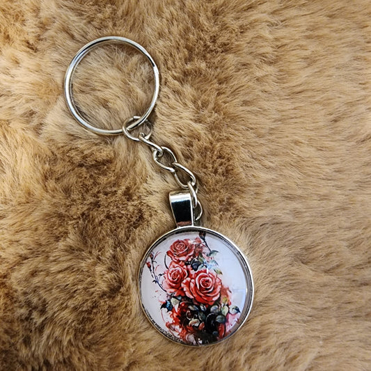 Glass Antique Flower Keychain