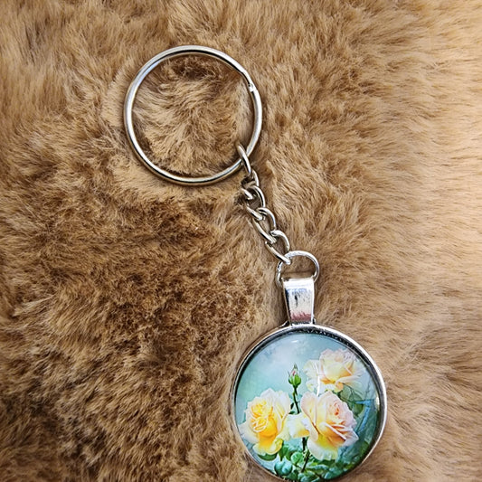 Glass Antique Flower Keychain