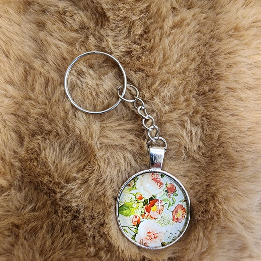 Glass Antique Flower Keychain