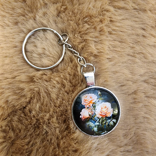 Glass Antique Flower Keychain