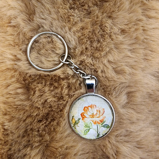 Glass Antique Flower Keychain