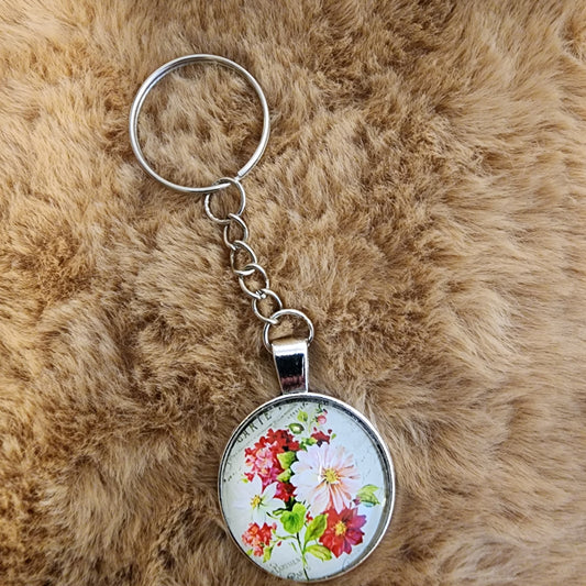 Glass Antique Flower Keychain