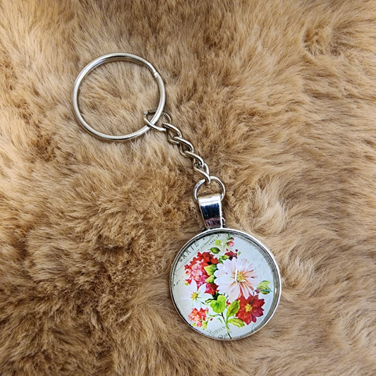 Glass Antique Flower Keychain