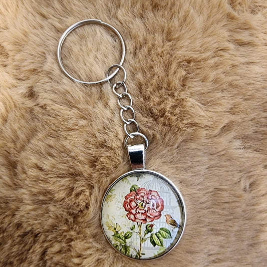 Glass Antique Flower Keychain
