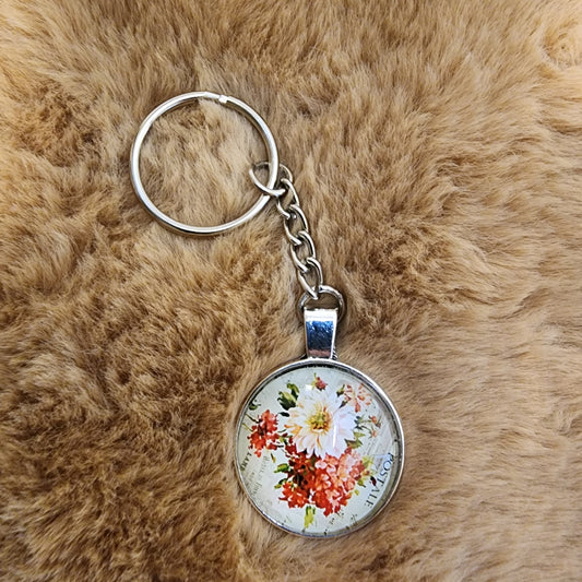 Glass Antique Flower Keychain