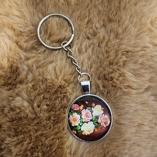Glass Antique Flower Keychain