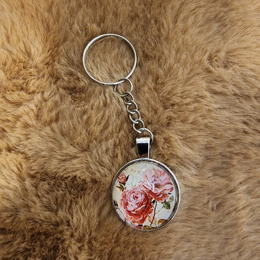Glass Antique Flower Keychain